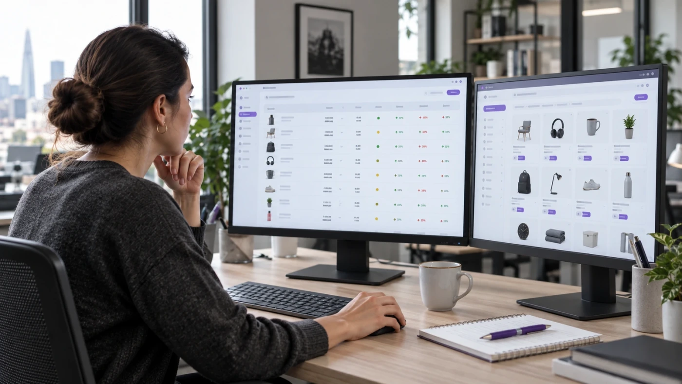 In ufficio, il monitoraggio dei prezzi dei concorrenti sullo schermo.