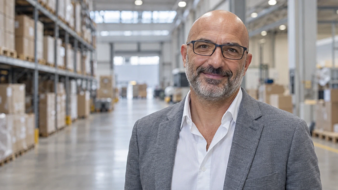 Ritratto di un imprenditore in un’azienda di distribuzione.