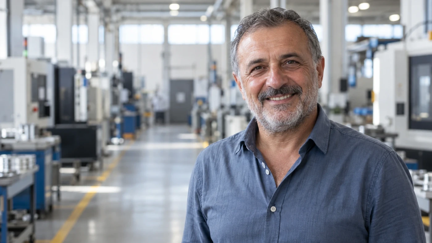 Ritratto di un imprenditore in un’azienda industriale.