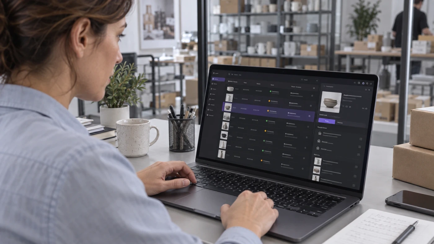 Un’operatrice gestisce gli ordini dell’e-commerce collegati al gestionale e al CRM.